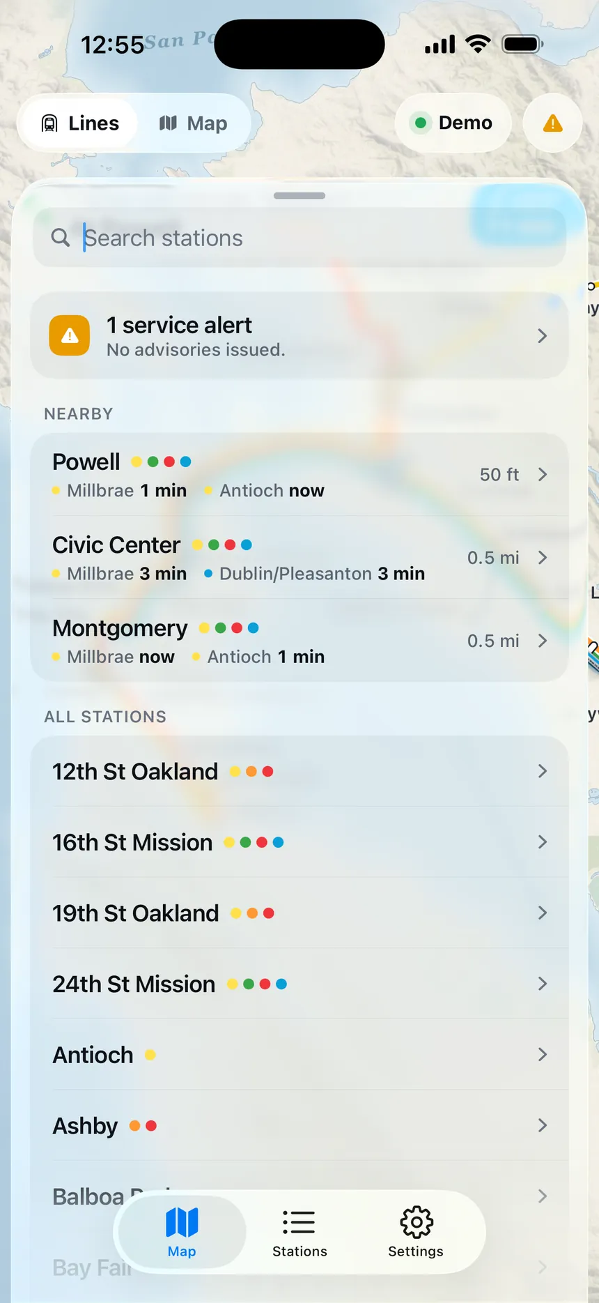Station search with favorites and nearby stations first